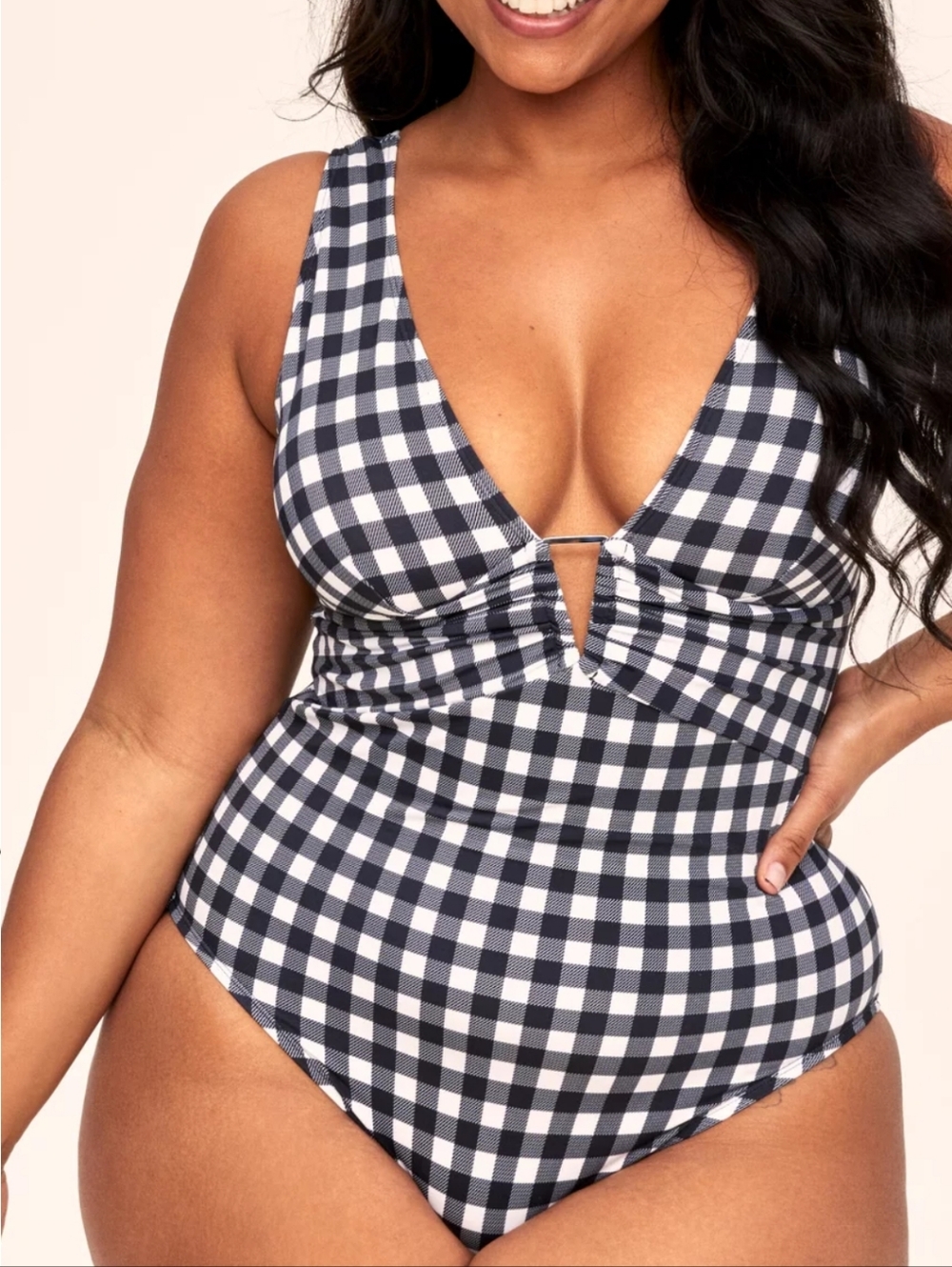 Size 2X Adore Me Andria Black And White Gingham One Piece Swimsuit